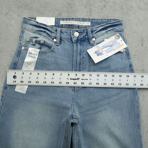 TinselTown Jeans Women's 7 High-Rise Baggy Straight 32.5" Inseam Distressed NWT - Picture 5 of 15